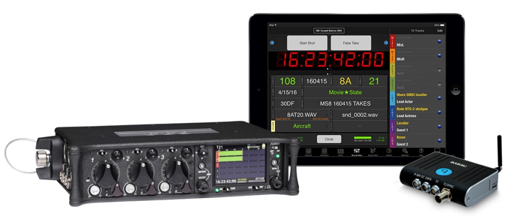 Sound Devices 633 mixer/recorder, Timecode Systems :wave & MovieSlate 8.5 iOS app 